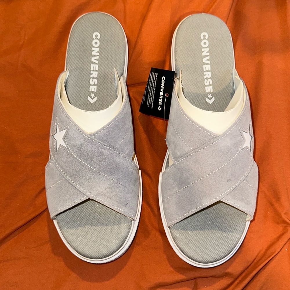 Converse Gray Slide Sandals with White Soles
